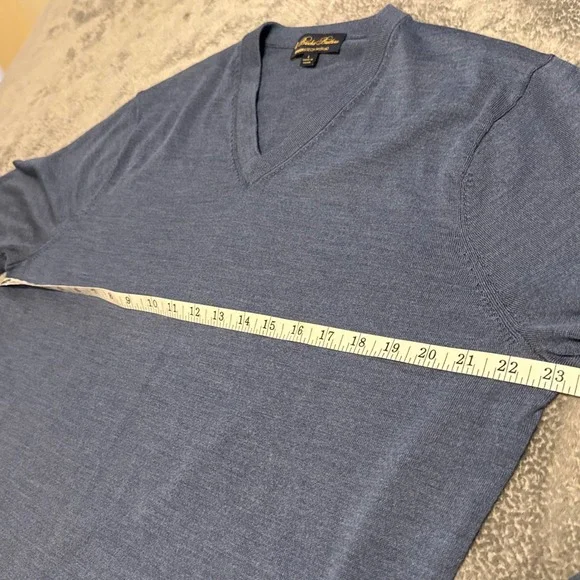 Brooks‎ Brothers Mens V Neck Sweater Merino Wool Blue Size L Long Sleeve - Picture 5 of 7